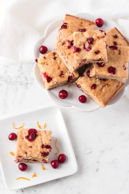 Chopped cranberries and orange flavoring in an easy blondie recipe.