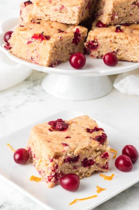 Orange zest in cranberry blondies.