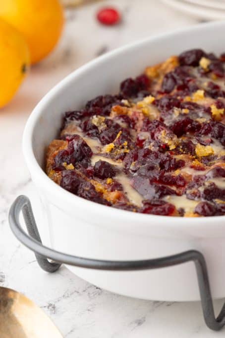 Easy Cranberry Bread Pudding with orange.