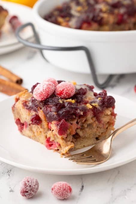 Orange Bread Pudding with Cranberries.