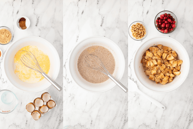 First set of process photos for Cranberry Orange Bread Pudding.