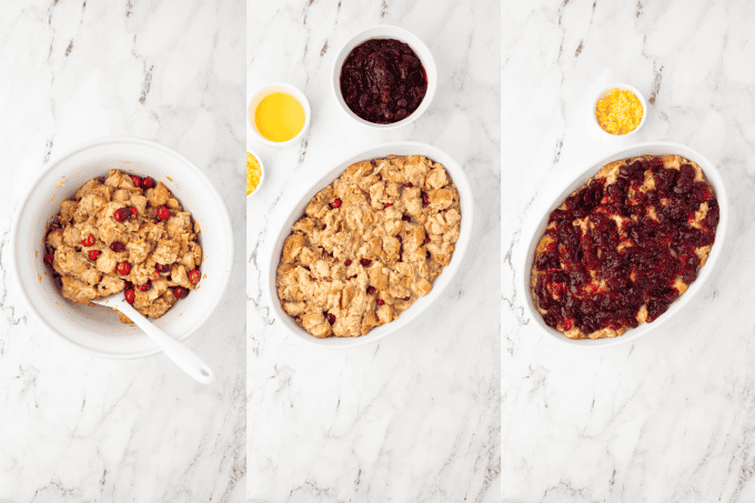 Second set of process photos for Cranberry Orange Bread Pudding.