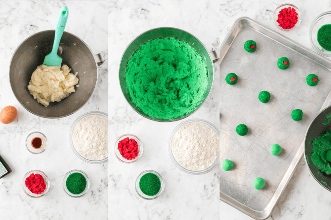 Process photos for Grinch Cookies.