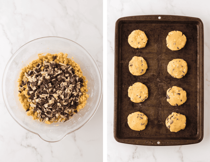 Second set of process photos for Peppermint Bark Cookies.