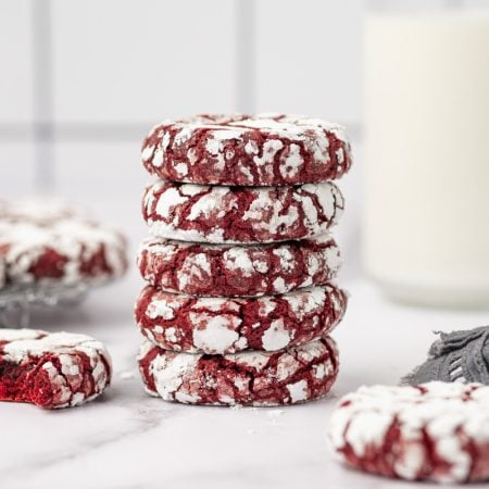 A stack of chocolate re crinkles.