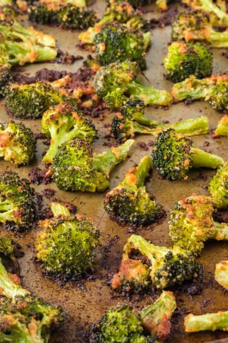 Broccoli that's been roasted and coated in ranch dressing mix.