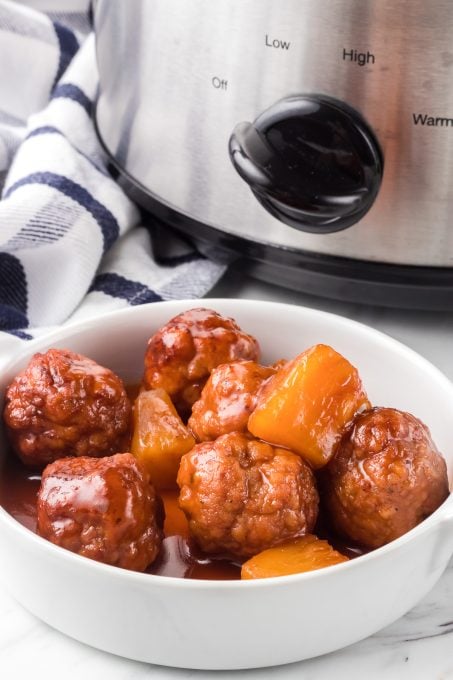 Saucy Pineapple and meatballs in a slow cooker