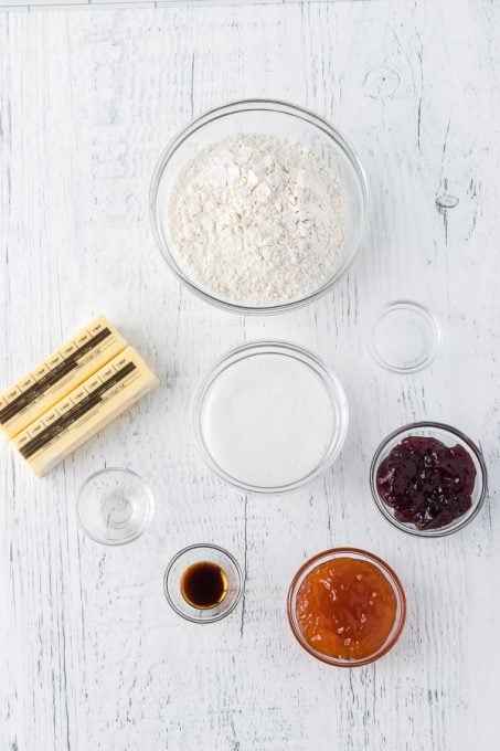 Ingredients for Thumbprint Cookies.