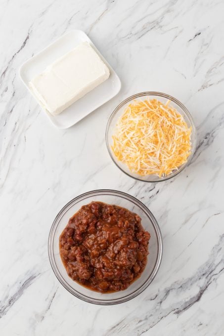 Ingredients for 3-Ingredient Chili Cheese Dip.