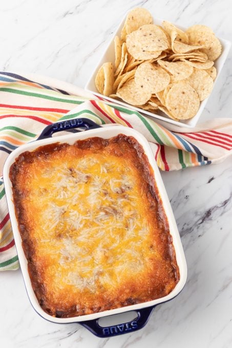 A cheesy appetizer dip with chili.