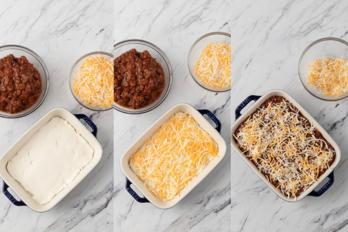 Process photos for 3-Ingredient Chili Cheese Dip.