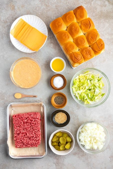 Ingredients for Big Mac Sliders.