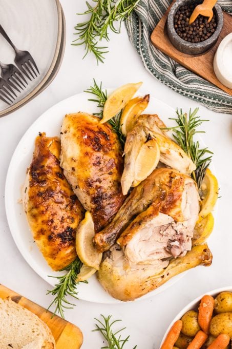 Chicken cooked in a Dutch Oven.