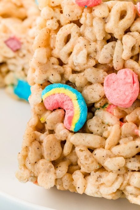 Lucky Charm marshmallows in no bake rice treats.